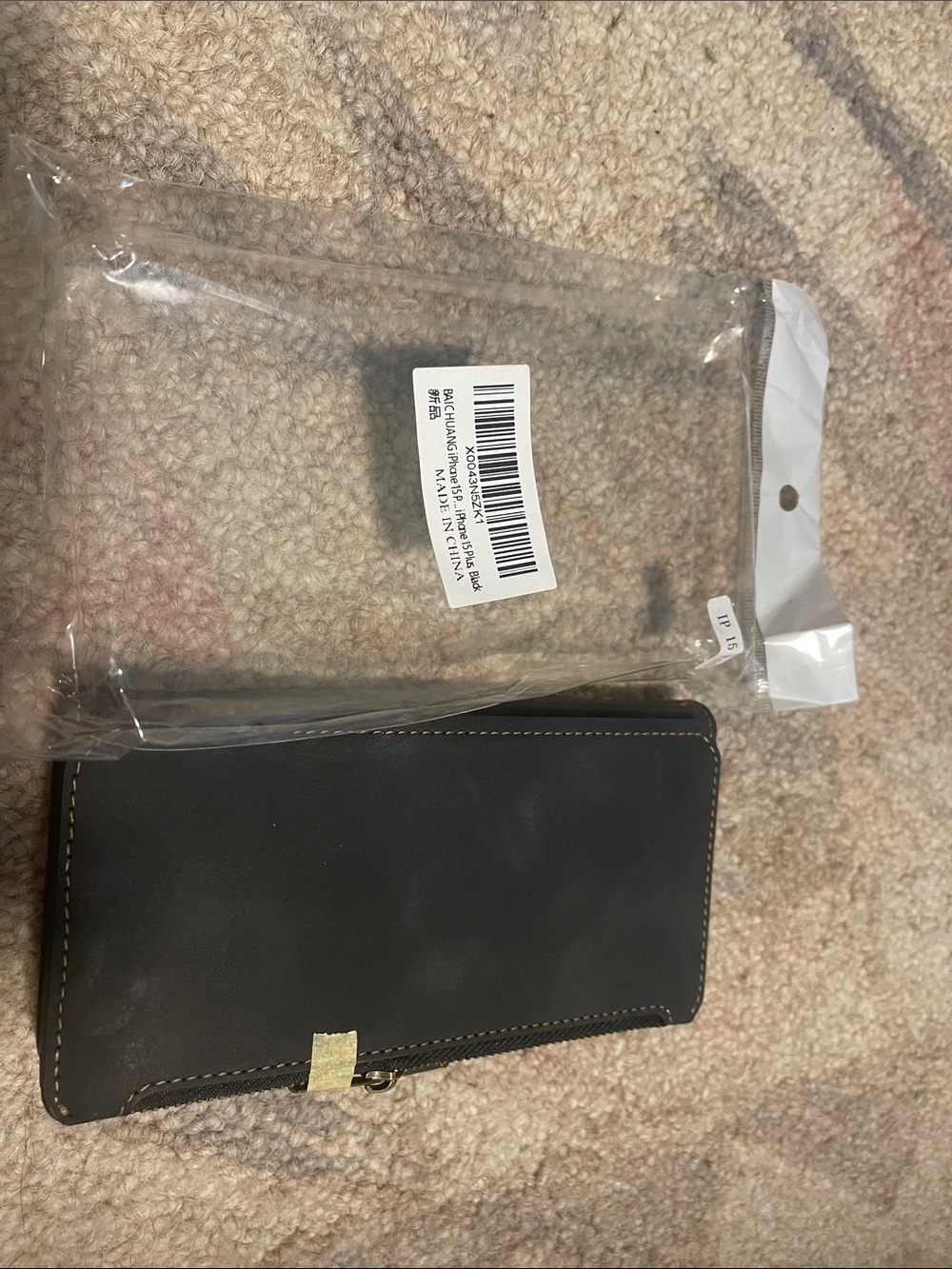 NEW Brown Leather-Like Zip Wallet for iPhone 15 Plus
